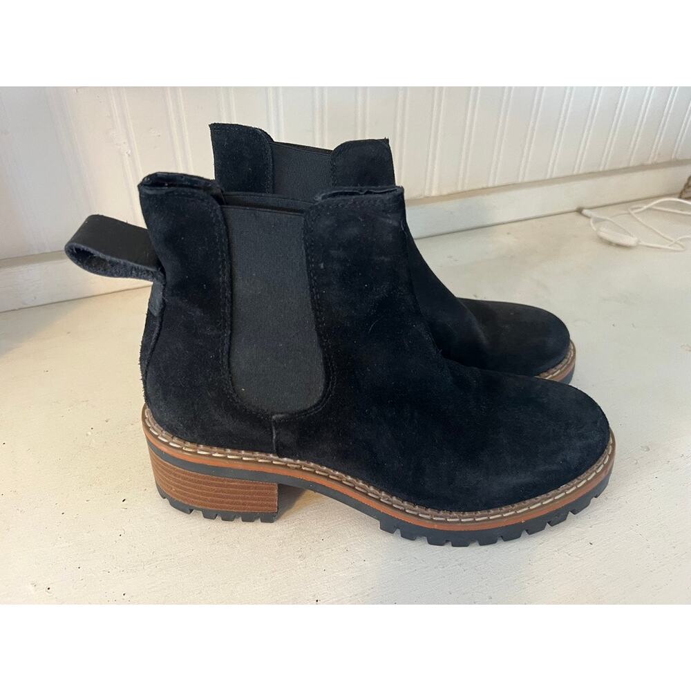 Black Suede Combat Moto Boots made in Spain Leather Upper Waffle Soles Sz 8 39